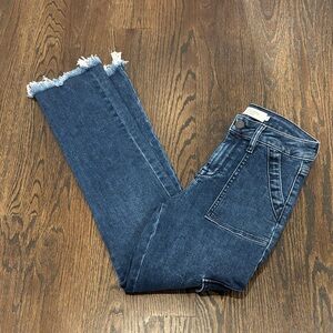 Hidden Women's Straight-Leg Frayed Hem Jeans in Dark Blue Size 25